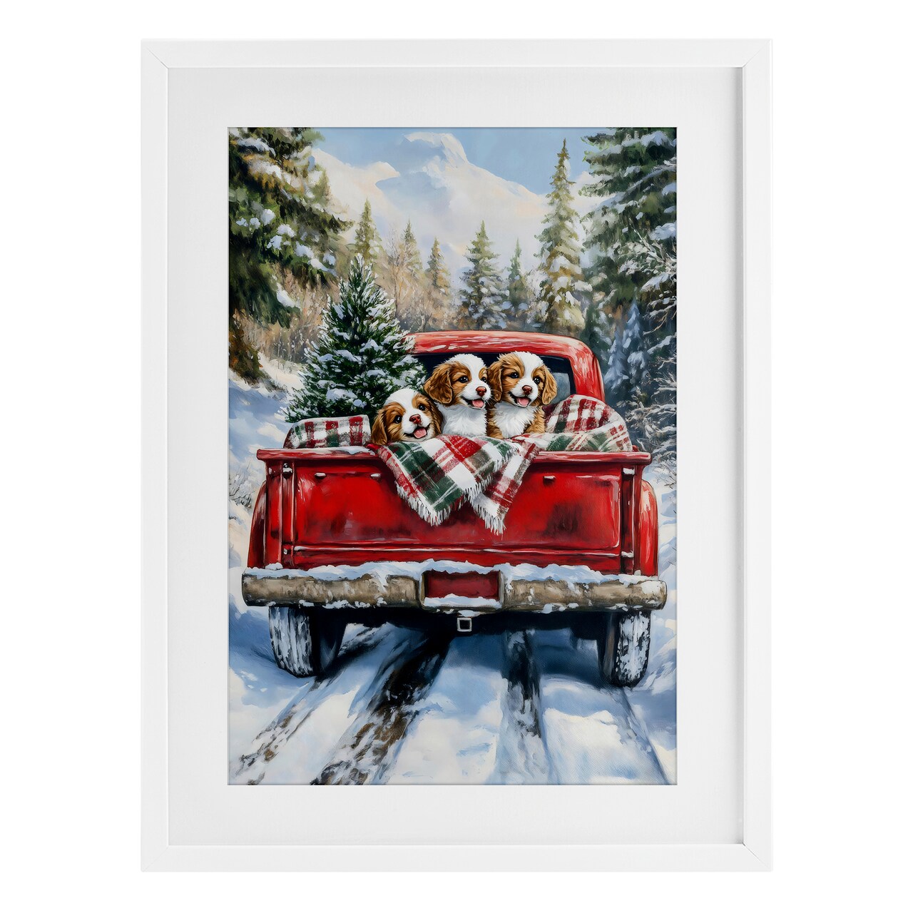 Stupell Industries Christmas Truck Pups Trio Framed Print Under Glass, design by Petal Prints Design